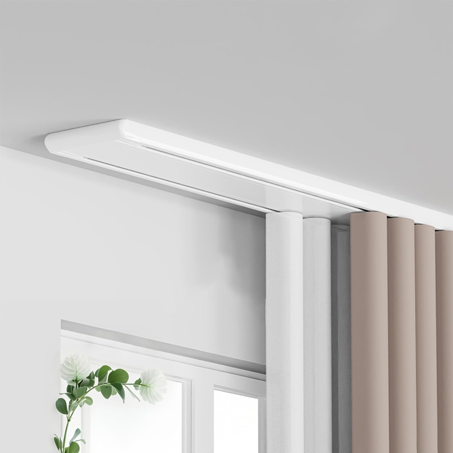 Silencioso Riel de Cortina de 2 vías de Panel Aluminio, Pesado Barra Cortinas, Riel para Cortinas Doble Montaje en Techo para Separadores/Inicio de Ambientes,Blanca,2.9m/9.5ft