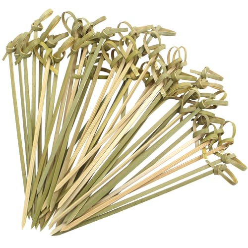 sugormek 300pcs 4.7 IN Bamboo Cocktail Picks with Looped Knot,Nature Color,for Cocktail Party, Barbeque, Club Sandwiches (narure green-300pcs)