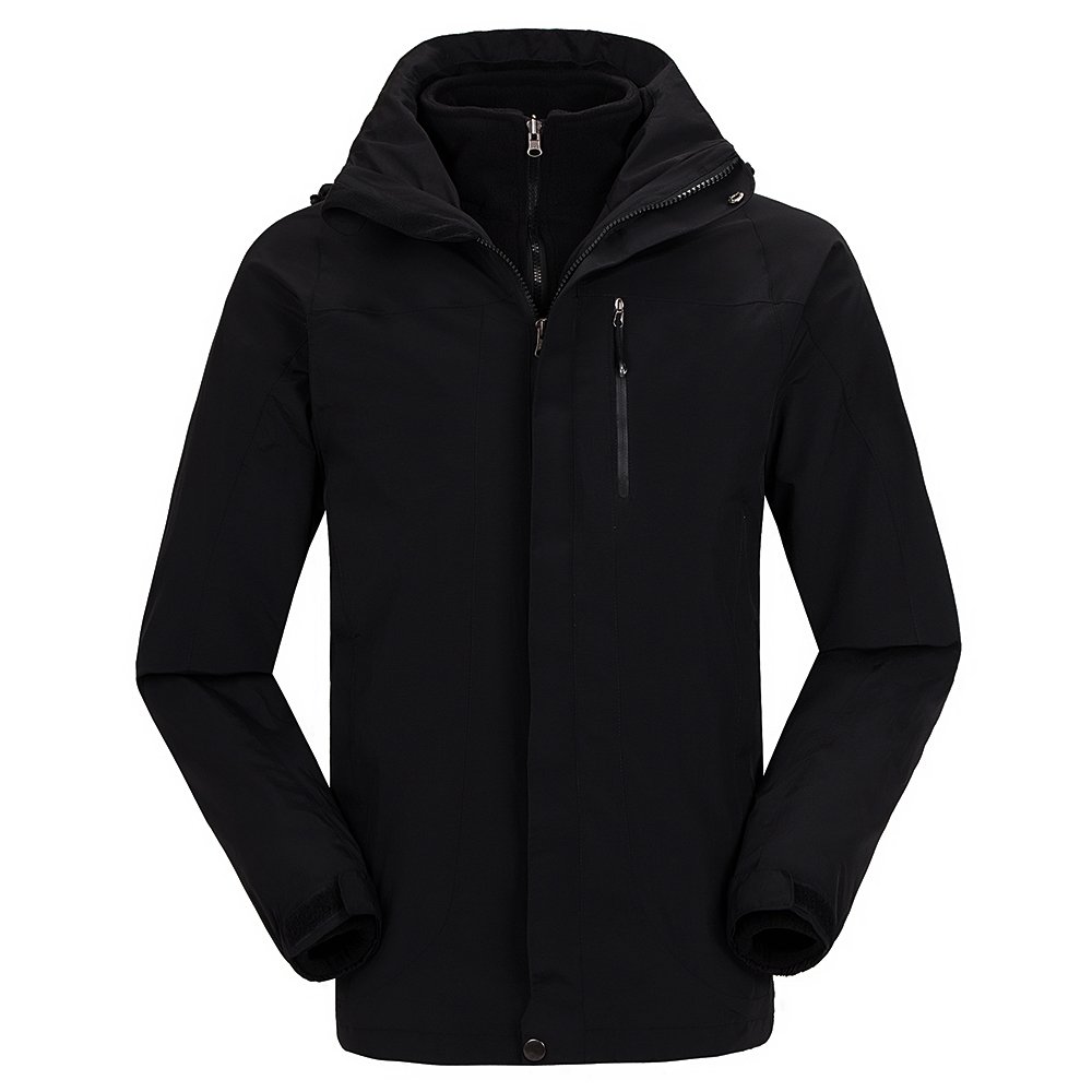 Men’s Outdoor Waterproof Windproof Interchange 3-in-1 Jacket, Hooded Sportwear with Fleece Liner
