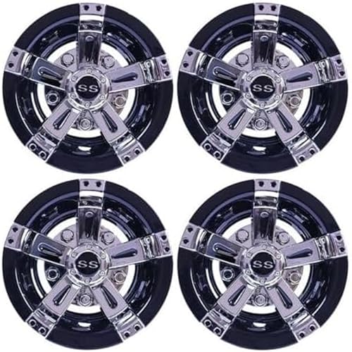 10 Inch Golf Cart Hub Caps Wheel Covers W/Chrome Spokes For Ezgo Cub Car Yamaha