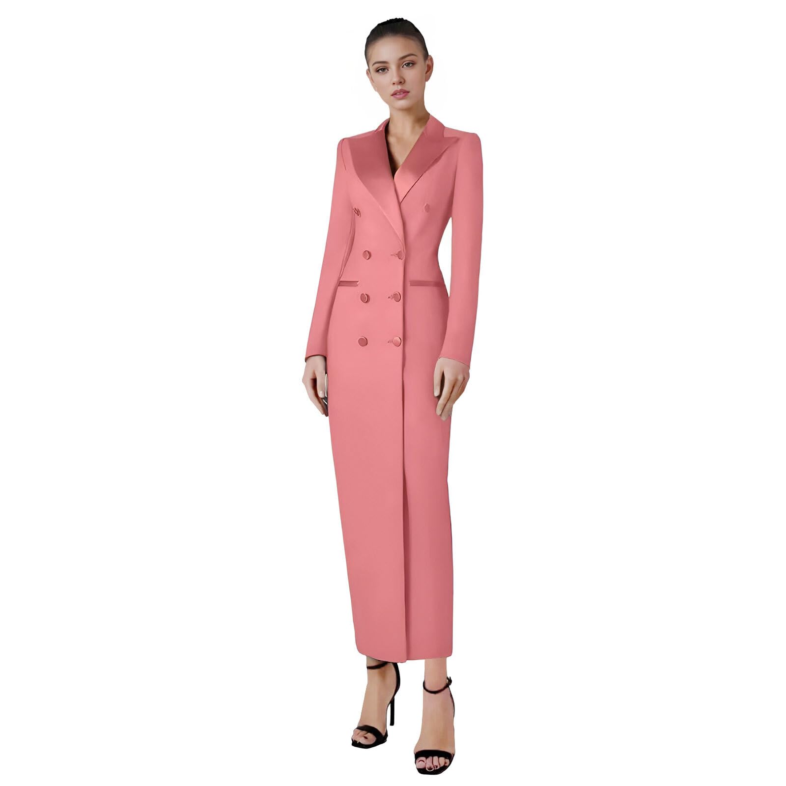 TIANMEI Womens Tuxedo Dress Maxi Formal Suit Dresses for Women Long Double Breasted Jacket for Cocktail Prom Wedding