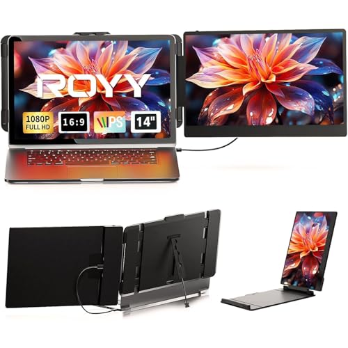 Image of ROYY Laptop Screen Extender, 14 inch Portable Laptop Monitor FHD 1080P IPS, 180 Rotation Dual Screen, One Cable Plug & Play, Extra Compatible with Windows /Mac /Android /Switch /PS Fits 13 inch-17 inch Laptops