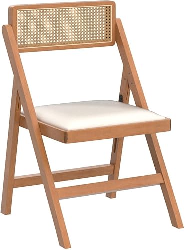 Miniatura 5 de Awonde Juego de 2 sillas plegables de madera de mediados de siglo, modernas sillas de comedor de ratán para cocina, comedor, sala de estar, patio,