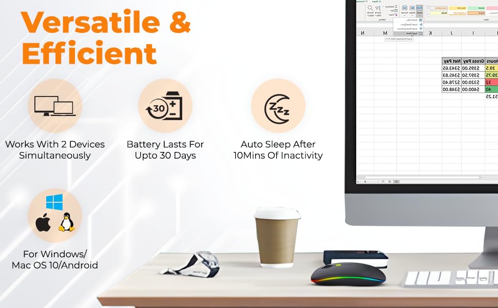 Image of Electro Wolf WM20 Lucid 2.4G Wireless + Bluetooth 5.1 Mouse, Slim Rechargeable 500mAh Silent Click RGB LED Gaming Mouse, DPI Upto 1600 - Lucid Black