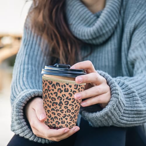 Image of Reusable Insulated Sleeve for Iced Coffee Cup, 3-Pack Coffee Neoprene Drink Sleeve for Cold & Hot Drinks, Beverage Holder for Iced Coffee (Brown Leopard)