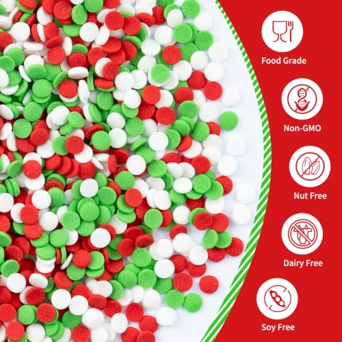 Image of Edible Christmas Sprinkles,Red Green White Round Confetti Sprinkle for Cake