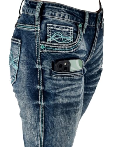 Cowgirl Tuff Western Jeans Womens Turquoise Hurricane Med Wash JTUHBC2