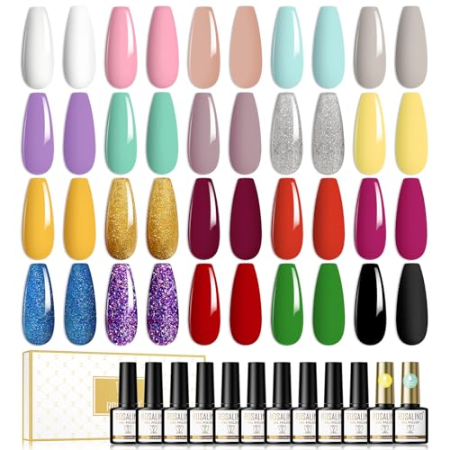 ROSALIND Esmalte Semipermanente 22psc Con Base e Top Coat Brillante, Semipermanente Para Uñas 20 Colores 8ml UV LED Pintauñas Gel Nail Polish Kit de diseño Nail Art
