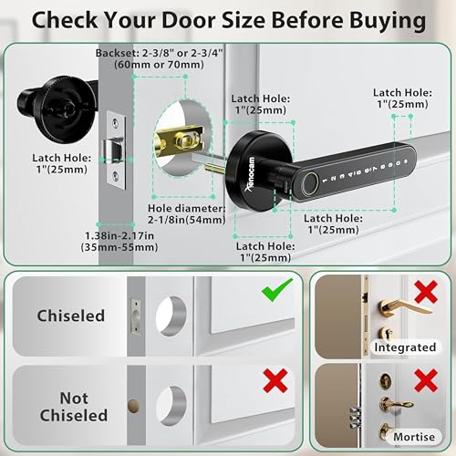 Fingerprint Smart Door Lock with Keypad Handle for Home, Apartment, Office, Front Door, Bedroom, Keyless Entry Door Lock - Image 6