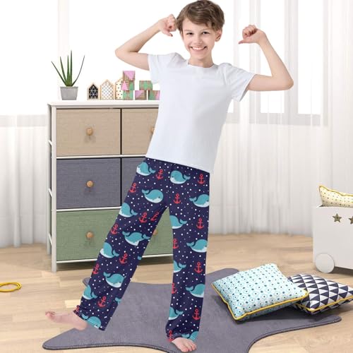 Boy's Pants Cute Nautical Whale Fish Anchor Jogger Pants Elastic Waist Long Bottoms Trousers with Pockets 6-14 Years4