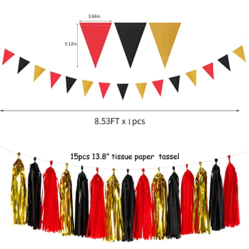 Image of Red-Black Gold Casino-Theme Graduation Party-Decorations - 23pcs Kits Game Night Streamer Tissue Paper Pom Poms,Tassel Garland Banner,Birthday Wedding Baby Bridal Shower Decor Lasting Surprise