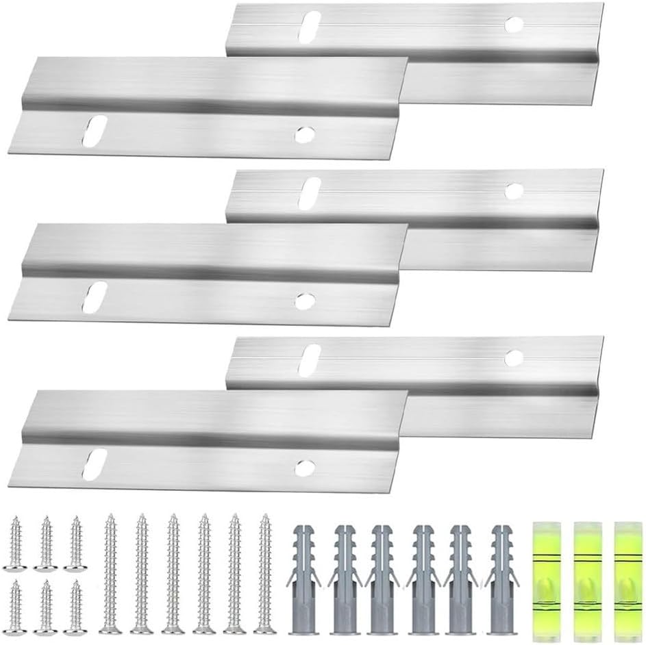 3-Pack Heavy-Duty Iron Z-Clamp Wall Mounting Brackets for Picture Frames, Mirrors, Whiteboards & Shelves – Includes 6 Self-Tapping Screws, 6 Self-Drilling Screws, 6 Expansion Anchors, 3 Levels