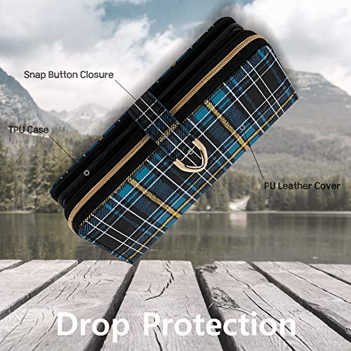 Qoosan Galaxy Note 20 Wallet Cover Case For Women, Card Holder Slots Cash Pockets Zipper Snap Button Closure Shockproof Premium Tpu Pu Leather Phone Flip Case With Wrist Strap, Plaid Blue #TOP5