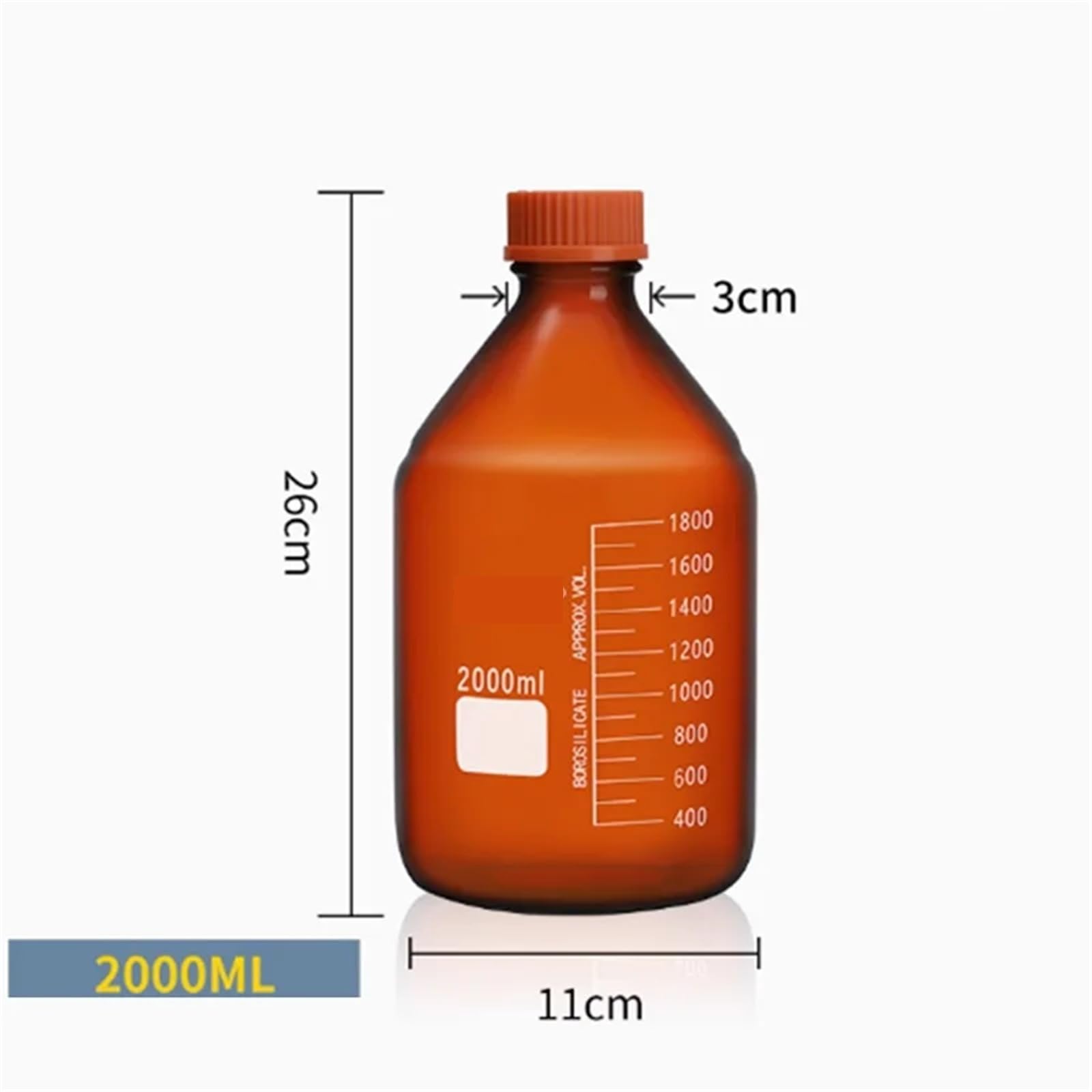 Butelka na odczynniki, Duża bursztynowa szklana butelka testowa z odczynnikiem, zakrętka, gruba ściana, laboratoryjna, skalowana, 2000-20000 ml(2000ml)