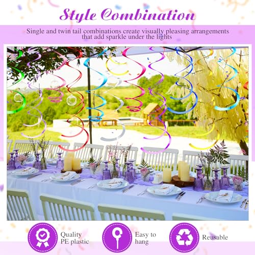Image of 36 Pcs Hanging Swirl Party Decorations Plastic Streamer Swirls Spiral Party Decorations for Ceiling Birthday Wedding Baby Shower Graduation(Multicolored)
