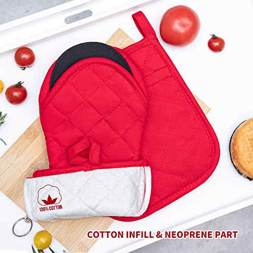 Arcliber Pot Holders And Oven Mitts Sets,4Pcs Heat Resistant Potholders For Kitchens,Non-Slip Rubber Surface 2 Oven Mittens,2 Potholder For Cooking,Baking,Grilling,Barbecue,Red #TOP5