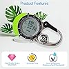 VOSO Multifunctional Luminous Clip On Carabiner Watch - Mini Quartz Watch Compass for Outdoor Activities (Silver with Black Frame) #4