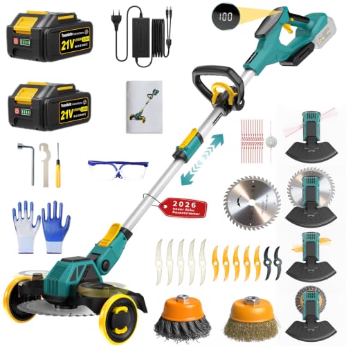 Coupe-Herbe sans Fil 21V, Compatible avec Batteries Makita, Débroussailleuse avec Brosse de désherbage, 2 Batteries 4.0Ah incluses, Moteur sans balais 900W...
