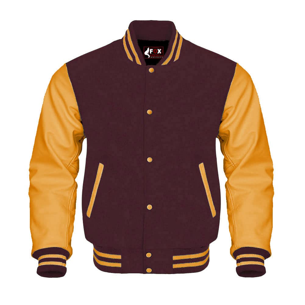 Men Lettermen Varsity Jackets Genuine Leather Sleeves Letterman Jacket Multi 35 (Colors options) (XS, Maroon Gold)