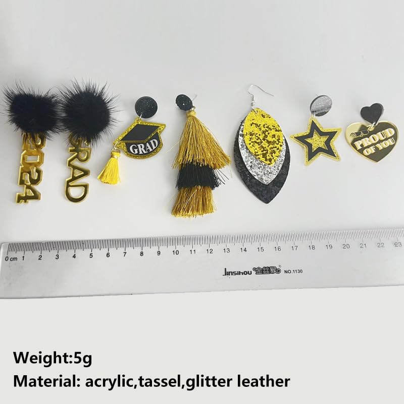 Graduation Earrings Graduation Cap Love Heart Letter Tassel Glitter Sparkle Leaf Star Earrings Yellow Black Last Day of School Teacher Students Graduation Jewelry Gifts2