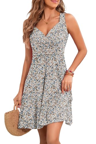 Image of Womens Wrap V Neck Sleeveless Sundress Summer Flare Tank Dress