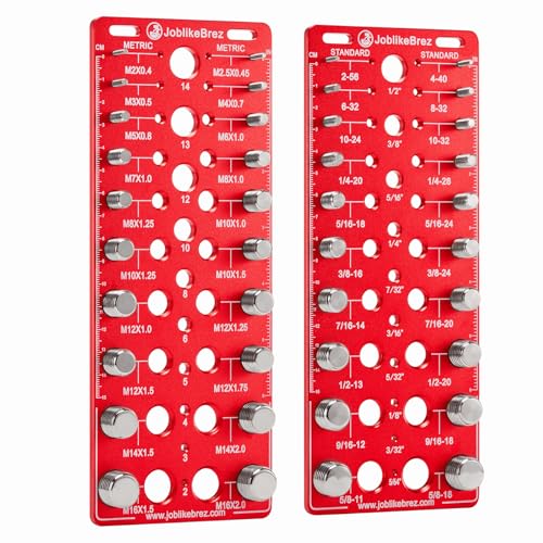 Image of Thread Checker, 60 Nut and Bolt Thread Checker, 20 Standard & 20 Metric & 20 Drill /Screw Gauge, Bolt Size Finder, Wall-Mountable Bolt Thread Identifier Gauge with Inch & CM Ruler
