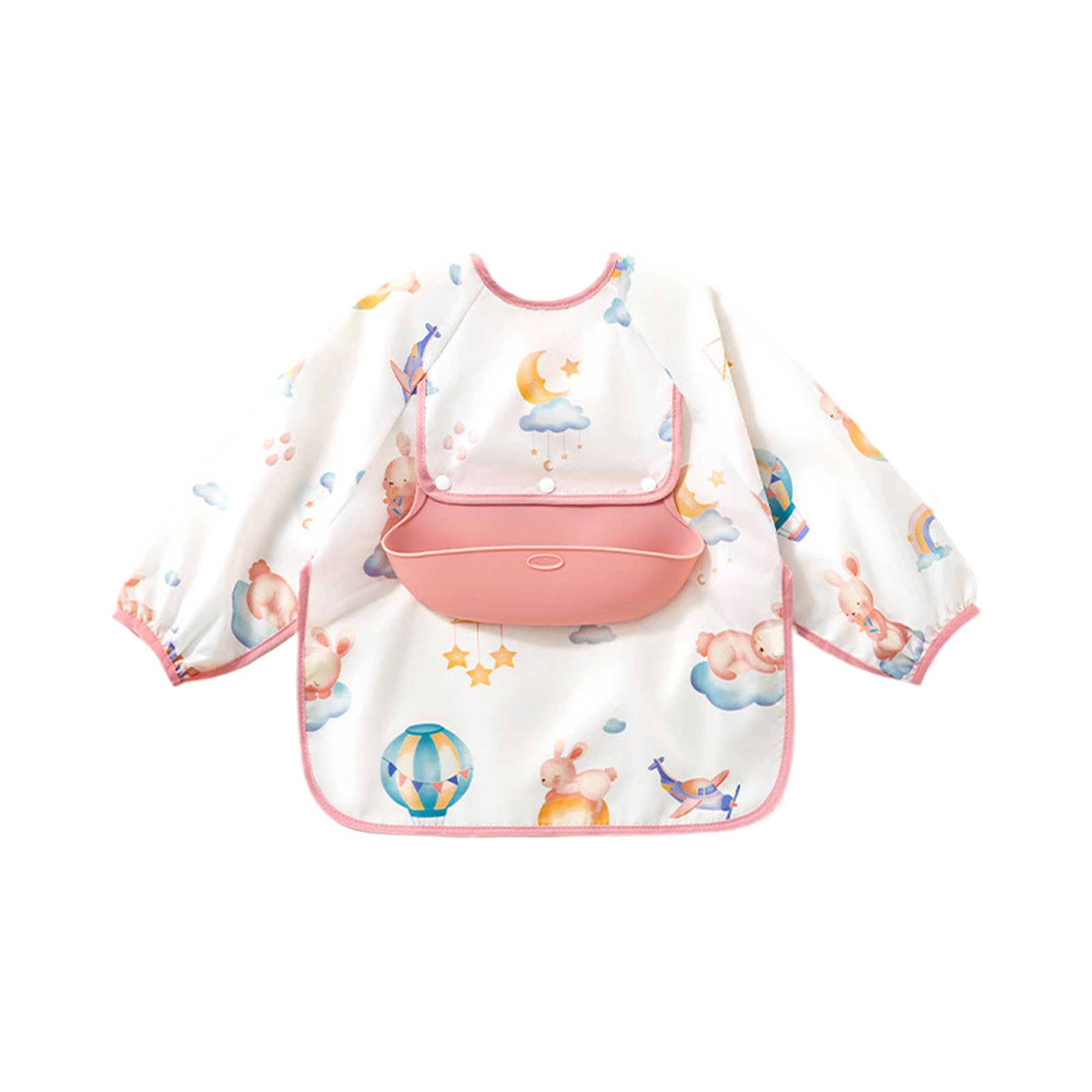 食事用ベビースモック | 袖付き授乳用スタイ - オーバーオールスタイルのエプロン 敏感肌用 毎日の食事 補完食 保育園 おでかけ リビングルーム