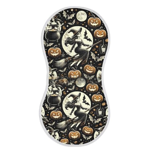 Muslin Burp Cloth for Baby 2PCS Halloween Witch Moon Super Absorbent Burping Cloths, Bibs for Newborn Boys Girls2