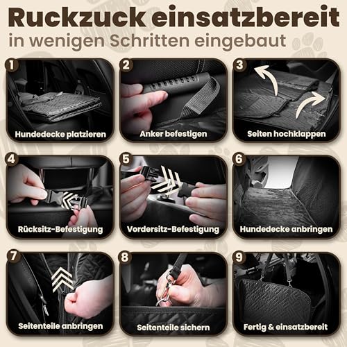 Fellgefährten Hundedecke Auto Rückbank – Innovative Autoschondecke mit festem Boden zur Rücksitz-Erweiterung – Universell passend – Abnehmbare, gemütliche Decke für Hunde