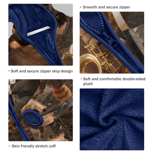 Animals Playing Music on Stage Toddler Fleece Jacket Girl Boys Hooded Fleece Jacket Coat Warm Outwear Zip-up 3-10T3