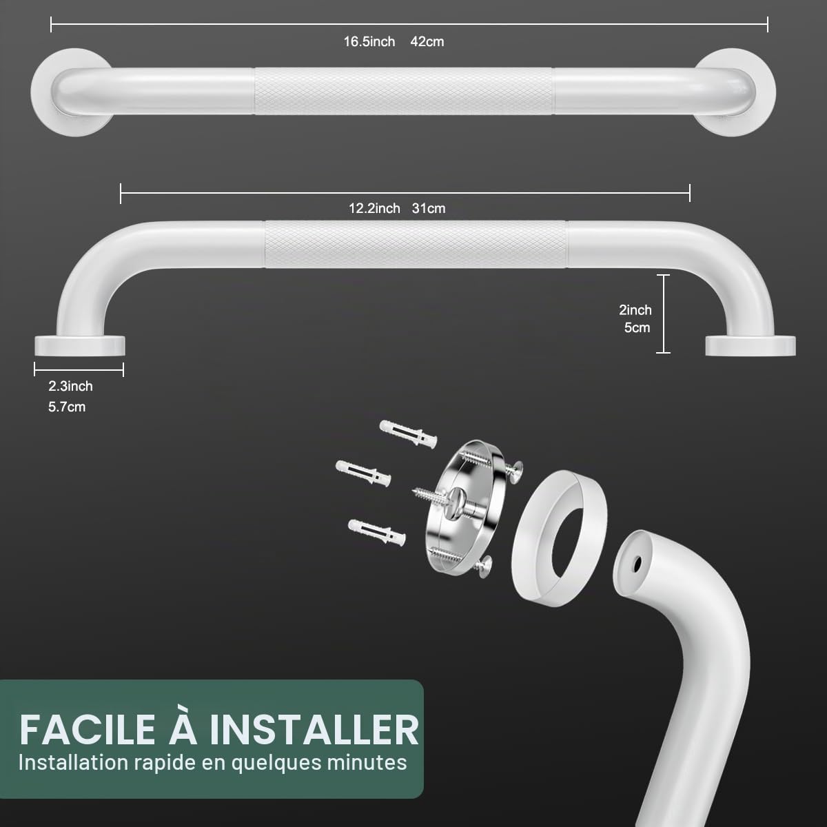 FANHAO 2 Barres d'appui de Salle de Bain en Acier Inoxydable SUS304 avec Poignée Antidérapante pour Toilettes, Baignoire, Salle de Bain, Rampe d'escalier -41cm