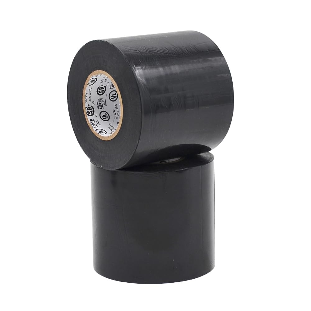 MAT Professional Grade Wide Electrical Tape Black - 3 inch x 66 ft. UL/CSA listed core (Pack of 2) - Waterproof, Flame Retardant, & Strong Rubber