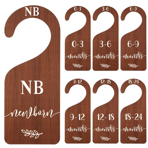 Image of Whaline 7Pcs Wooden Baby Closet Size Dividers with Pink Velvet Bag Newborn to 24 Month Thicken Infant Wardrobe Organizers Home Nursery Hanger Decor for Baby Shower Party Gift Supplies