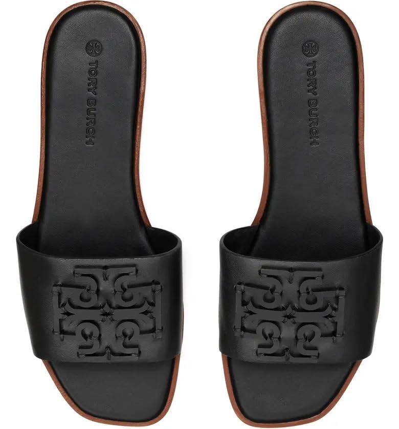 Tory Burch Women's Black Leather Medallion Ines Slides Flats Shoes2