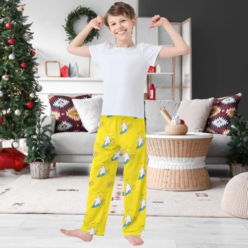 Boy's Lounge Pants Polar Bear Surfboard Yellow Ocean Kids Jogger Pants Elastic Waist Long Bottoms with Pockets 6-142
