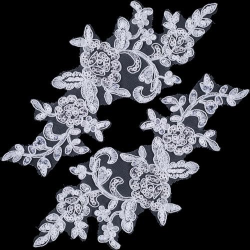 OIIKI 2pcs Lace Appliques Embellishments, White Floral...