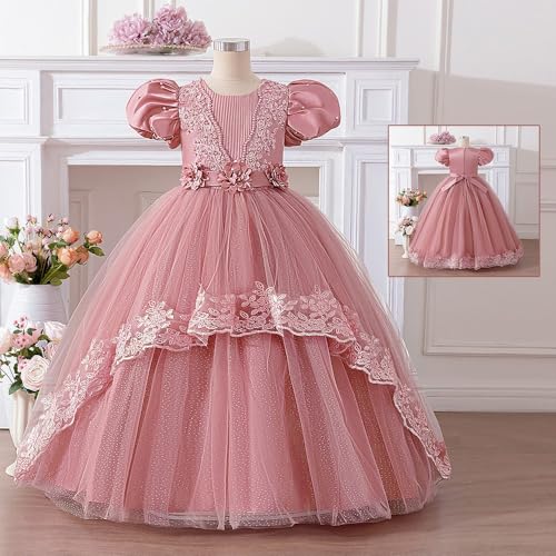 HIHCBF Girl's Pageant Birthday Party Princess Dress Vintage Floral Embroidery Lace Tulle Maxi Wedding Evening Dance Prom4