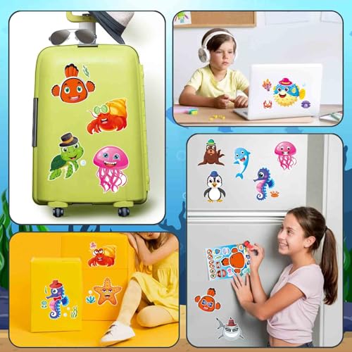 Image of Ocean Animal Stickers, Make Your Own Sea Animal Stickers | 24 Sheets Make a Face Sticker, for Kids Activities Supplies Crafts, Ocean Sea Party Favors