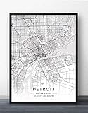 YMXCNM Leinwand Bilder, Detroit Amerika Stadtplan Drucke Poster Wandmalerei Retro Kunst Malerei Rechteck Bilder Pop Artwork Für Wohnzimmer Schlafzimmer Home Decor, 10X15Cm / 3.93X5.90 In