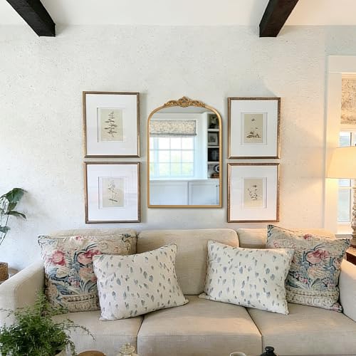 Image of 1 Set Vintage Gold 20x30 Arched Antique Baroque Tabletop Wall Mirror