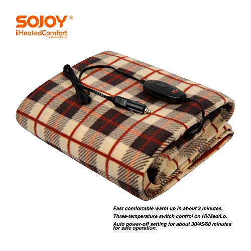 Sojoy 12V Heated Smart Multifunctional Travel Electric Blanket for Car, Truck, Boats or