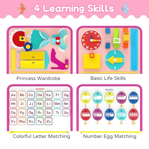Image of Freebear Busy Board Toddler Travel Toys Sensory Toys for Toddlers 1 2 3 4, Montessori Learning Toys for Toddlers Activities Board, Educational Toys for 3 4 Year Old Boys Girls Gift, Princess