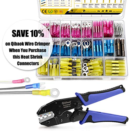300 PCS Heat Shrink Wire Connectors Qibaok Insulated Electrical Terminals Kit Waterproof Marine Crimp Connector Assortment Ring Fork Spade Butt Splices