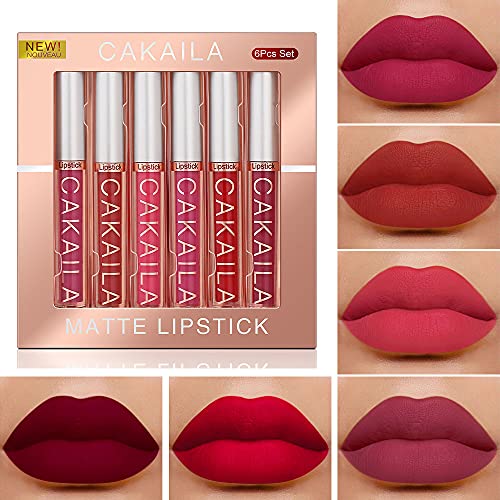 6Pcs Matte Liquid Lipstick Set Lip Stain Makeup, 24 Hour Long Lasting Waterproof Dark Red Matte Matt Lipsticks Lip Gloss Sets for Women, Velvety Long Lasting High Pigmented Nude Waterproof Lipgloss Kit Girls Women Make Up Gift Set