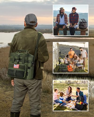 Image of JOYHILL Tactical Lunch Box for Men, Expandable Insulated Lunch Bag, Green | Double Deck, Large, Durable, Thermal, Cooler Bag for Adult, Modern Leakproof Bag for Work Camping Picnic Trips, 18 L /24 Can