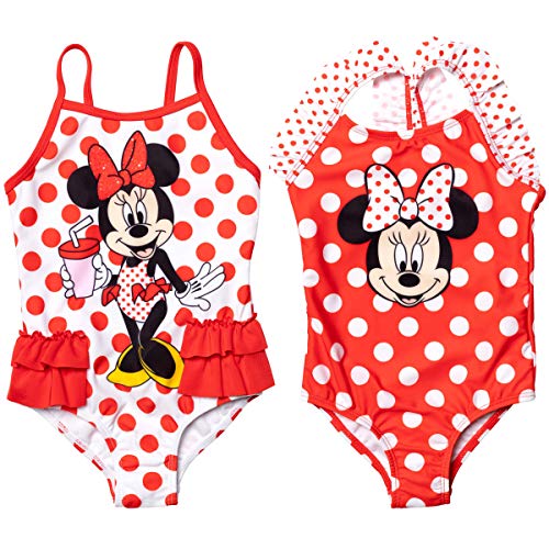 Disney Minnie Mouse Toddler Girls 2 Pack Ruffle One Piece Bathing Suit Red White 2T