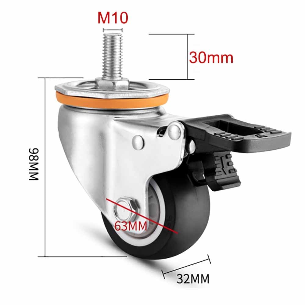 Ruote Girevoli Trasporto con Perno M10*30mm, Rotelle Pivotanti Silenziose, Ø 63/75/100/125mm Ruota Pesanti in Gomma con Freno, 4 Pezzi, Carico 190/250/340/375kg (Size : 3"/75mm)