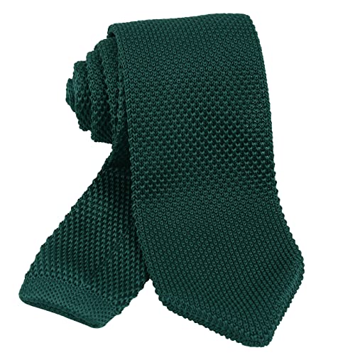 Alizeal Knit Tie for Men, Solid Slim Casual Knitted Neckties, Dark Green