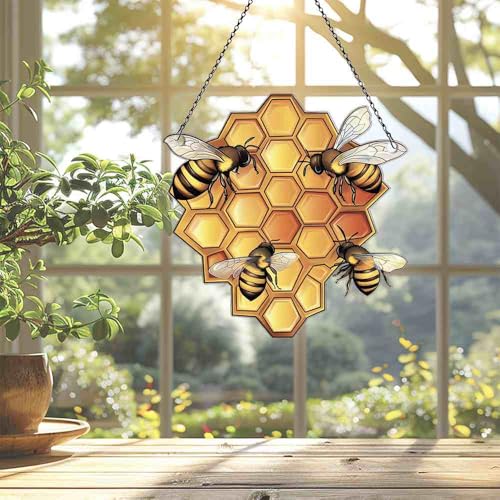 Image of Bee Hive Acrylic Ornament Gift for Bee Lovers Christmas Window Decor