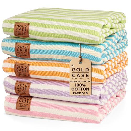 GOLD CASE HOME COLLECTION Myra - Juego de 5 toallas de playa turcas originales, 100% algodón, antiarena, para vacaciones, toallas de baño de viaje XXL, de secado rápido y ligeras, 71 x 40 pulgadas,